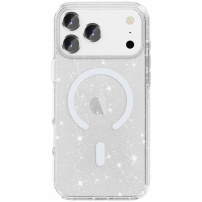 Transparentný kryt s trblietkami a MagSafe pre iPhone 17 Pro - strieborný