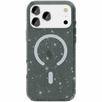 Transparentný kryt s trblietkami a MagSafe pre iPhone 17 Pro Max - šedý