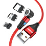 ENKAY 3v1 nabíjací a dátový kábel s vymeniteľnými magnetickými konektormi - USB-A na USB-C / Lightning / micro USB - 1 m - červený