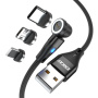 ENKAY 3v1 nabíjací a dátový kábel s vymeniteľnými magnetickými konektormi - USB-A na USB-C / Lightning / micro USB - 1 m - čierny