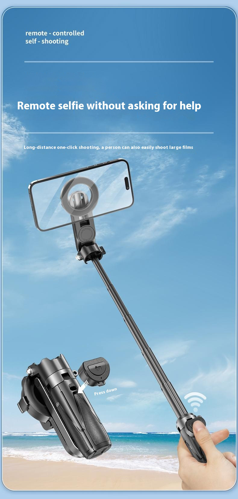 P15-C mini selfie tyč s tripodom, svetlom a MagSafe uchytením pre iPhone - biela