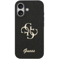 Guess Fixed Glitter 4G Metal Logo trblietavý kryt pre iPhone 17 – čierny