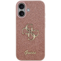 Guess Fixed Glitter 4G Metal Logo trblietavý kryt pre iPhone 17 - ružový