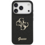 Guess Fixed Glitter 4G Metal Logo trblietavý kryt pre iPhone 17 Pro - čierny