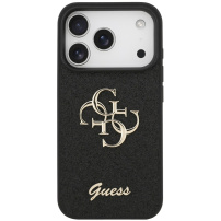 Guess Fixed Glitter 4G Metal Logo trblietavý kryt pre iPhone 17 Pro Max - čierny