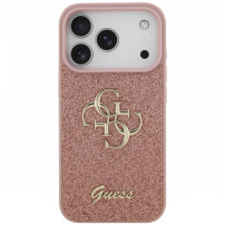 Guess Fixed Glitter 4G Metal Logo trblietavý kryt pre iPhone 17 Pro Max - ružový