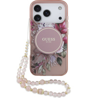 Guess IML Flowers Strap kryt s pútkom a MagSafe pre iPhone 17 Pro Max - ružový