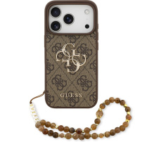 Guess 4G Metal Logo Strap kryt s pútkom pre iPhone 17 Pro - hnedý