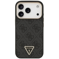 Guess 4G Triangle Logo Gold Frame kryt s MagSafe pre iPhone 17 Pro Max - šedý