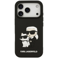 Karl Lagerfeld 3D Rubber Karl and Choupette kryt pre iPhone 17 Pro - čierny