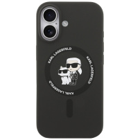 Karl Lagerfeld Karl and Choupette silikónový kryt s MagSafe pre iPhone 17 - čierny