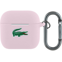 Lacoste Croc Logo silikónový obal s karabínou pre AirPods 4 / 5 - ružový