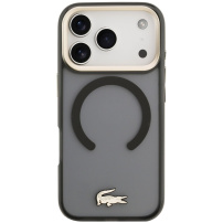 Lacoste Frosted Finish Gold Logo kryt s MagSafe pre iPhone 17 Pro Max - sivý
