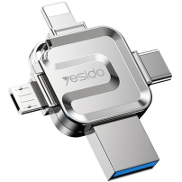 Yesido FL15 4v1 flash disk s konektormi USB-C / Lightning / USB-A / micro USB - 16GB - strieborný