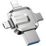 Yesido FL15 4v1 flash disk s konektormi USB-C / Lightning / USB-A / micro USB - 64GB - strieborný