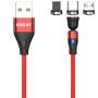 ENKAY 3v1 nabíjací a dátový kábel s vymeniteľnými magnetickými konektormi - USB-A na USB-C / Lightning / micro USB - 1 m - červený