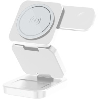 A390 3v1 skladací magnetický bezdrôtový stojan pre iPhone / Apple Watch / AirPods - 15W - biely