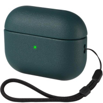 Obal s textúrou kože a pútkom pre AirPods Pro 3 - petrolejový