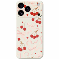 Ochranný kryt so vzorom mašličiek a čerešní pre iPhone 17 Pro - béžový