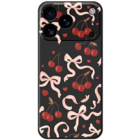 Ochranný kryt so vzorom mašličiek a čerešní pre iPhone 17 Pro Max - čierny