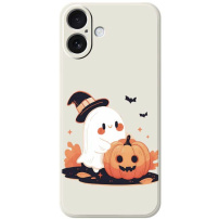 Ochranný kryt so vzorom ducha s tekvicou pre iPhone 17 - béžový