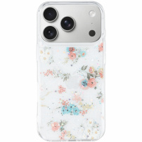 Trblietavý transparentný kryt pre iPhone 17 Pro - kvety