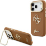 Guess Grained 4G Logo kryt s výklopným stojanom pre iPhone 17 Pro - hnedý