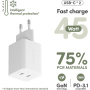 PanzerGlass empower Turbo GaN rýchlonabíjací adaptér s portami 2x USB-C - 45W - biely