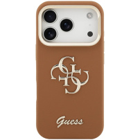 Guess Grained 4G Logo kryt s výklopným stojanom pre iPhone 17 Pro Max - hnedý