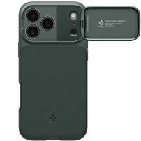 Spigen Optik Armor odolný kryt s krytkou kamery a MagSafe pre iPhone 17 Pro Max - tmavo zelený