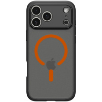 Spigen Ultra Hybrid matný transparentný kryt s oranžovým MagSafe pre iPhone 17 Pro - čierny