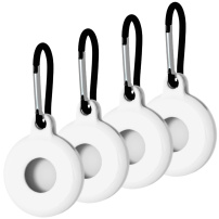 Ochranný silikónový obal s karabínou pre AirTag 1 / 2 – 4 ks - biely
