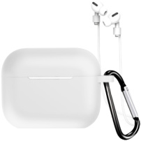 Silikónové puzdro s karabínkou a šnúrkou proti strate pre AirPods Pro 3 - biele