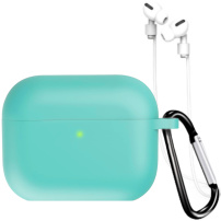 Silikónový obal s karabínkou a šnúrkou proti strate pre AirPods Pro 3 - tyrkysový