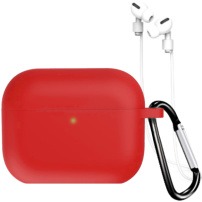 Silikónové puzdro s karabínkou a šnúrkou proti strate pre AirPods Pro 3 - červené