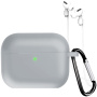 Silikónový obal s karabínkou a šnúrkou proti strate pre AirPods Pro 3 - sivý