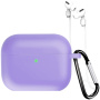 Silikónový obal s karabínkou a šnúrkou proti strate pre AirPods Pro 3 - fialový