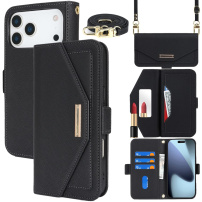 Flipové puzdro s remienkom v štýle listovej kabelky pre iPhone 17 Pro Max - čierne