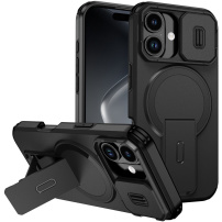 Kryt s posuvnou krytkou kamery, výklopným stojančekom a MagSafe pre iPhone 17 - čierny