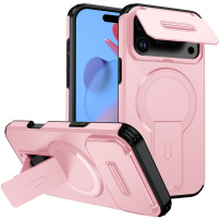 Kryt s posuvným krytom kamery, výklopným stojanom a MagSafe pre iPhone 17 Pro / 18 Pro - ružový