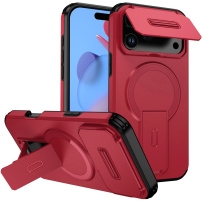Kryt s posuvným krytom kamery, výklopným stojanom a MagSafe pre iPhone 17 Pro / 18 Pro - červený