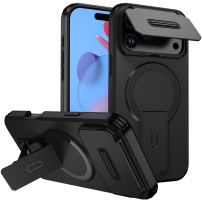 Kryt s posuvnou krytkou kamery, výklopným stojánkom a MagSafe pre iPhone 17 Pro Max - čierny