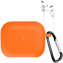 Silikónové puzdro s karabínkou a šnúrkou proti strate pre AirPods Pro 3 - oranžové