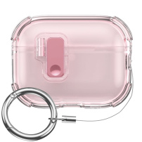 Priehľadný obal so zapínaním a karabínkou pre AirPods Pro 3 - ružový