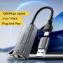 ESSAGER 2v1 ethernet redukcia - RJ45 na USB-C / USB-A - sivá