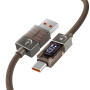ESSAGER Crystal Clear opletený nabíjací a dátový kábel - USB-A na USB-C - 1 m - hnedý