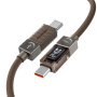 ESSAGER Crystal Clear opletený nabíjací a dátový kábel - USB-C na USB-C - 1 m - hnedý