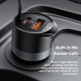 ESSAGER ES-CC20 Bluetooth FM transmitter do auta s portmi USB-C / USB-A a káblom 3,5 mm jack - 35W - sivý