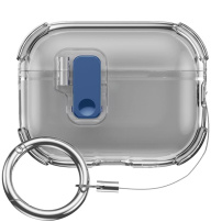 Priehľadný obal so zapínaním a karabínkou pre AirPods Pro 3 - sivý