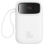 Baseus QPow2 powerbanka s integrovanými káblami USB-C a portami USB-C / USB-A - 10 000 mAh - biela